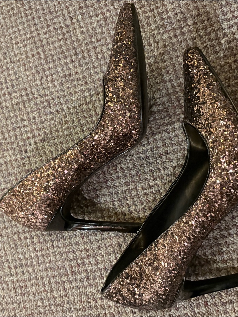 Nine West Glitter Pointed-Toe Stiletto Heels in Rose Gold